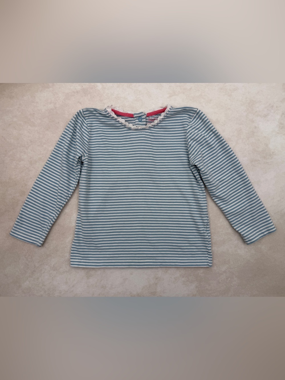 Baby Boden Blue & White Striped Long-Sleeve Top with Lace Trim